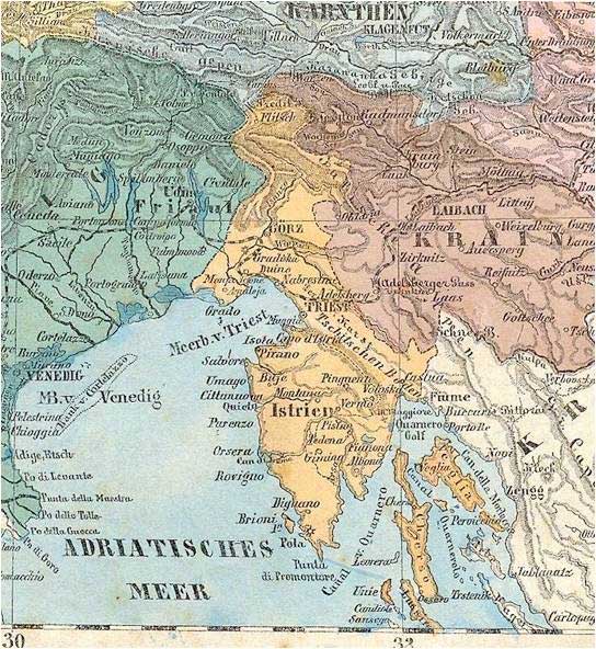 Old Austro-Hungarian map of Trieste, Istria and the northern Adriatic